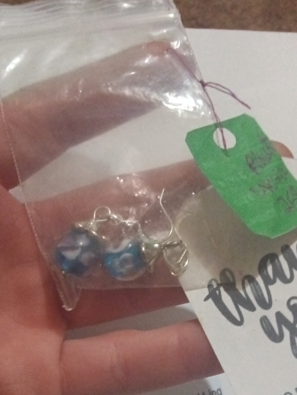 Blue Floral Glass Drop Earrings - Unbranded